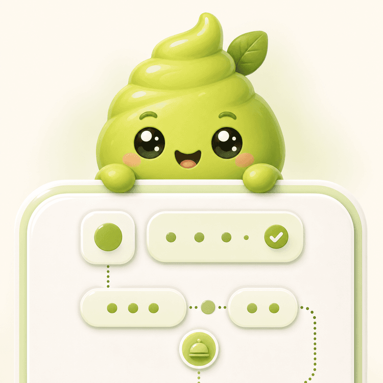 Official wasabiflow mascot peeking over a product flow card